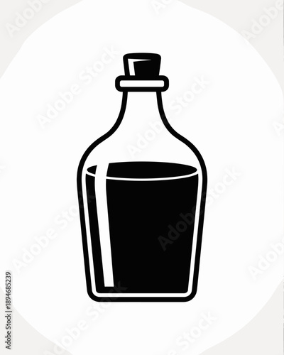 Vintage potion bottle with dark liquid sealed with cork stopper antique apothecary container graphic illustration for witchcraft and alchemy concepts essential oils aromatherapy products spa wellness