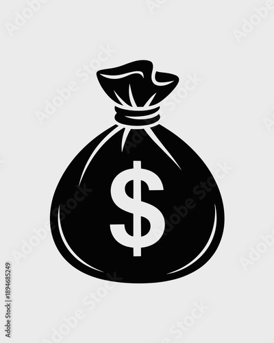 Black money bag with dollar sign illustration representing wealth and finance for business investment banking and personal savings concept graphic element on white background for financial services in