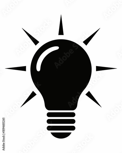 Black lightbulb vector icon shining with bright idea concept for innovation creative thinking inspiration and solution symbol in business technology education graphic resources design and marketing pr