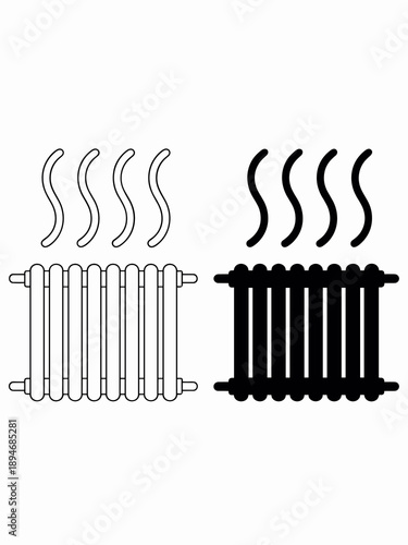 Heating radiator icons set in black and white color variations radiating warmth for winter comfort and energy efficiency in modern home interior design and heating system technology for engineering an