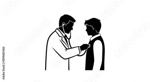 Doctor examining a young boy with a stethoscope.