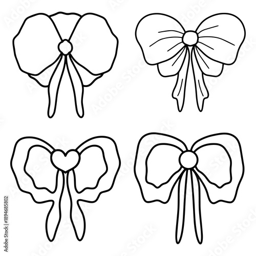 Set of bows or ribbon elements doodle.