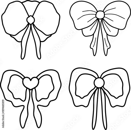 Set of bows or ribbon elements doodle.