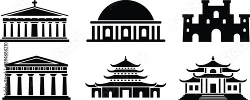 Collection of elegant vintage sofa silhouettes and antique luxury couch icons isolated on white background for interior design and home decor