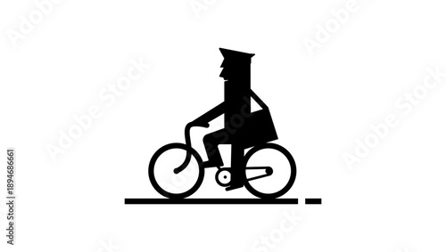 postman on a bicycle, black isolated silhouette