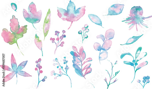 水彩。水彩タッチの春カラー植物イラスト。ベクターのメルヘンカラー植物イラスト。
Watercolor. Spring color plant illustration with a watercolor touch. Fairy tale color plant illustration in vector.