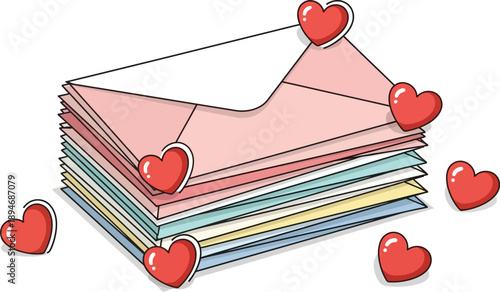 Stack of Love Letters with Hearts - Romantic Correspondence