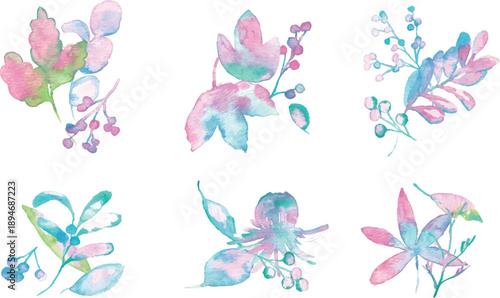 水彩。水彩タッチの春カラー植物イラスト。ベクターのメルヘンカラー植物イラスト。
Watercolor. Spring color plant illustration with a watercolor touch. Fairy tale color plant illustration in vector.