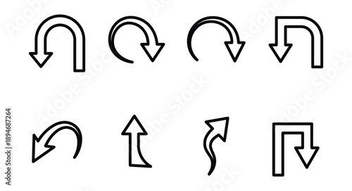 Set of directional arrows indicating various movements isolated on white background