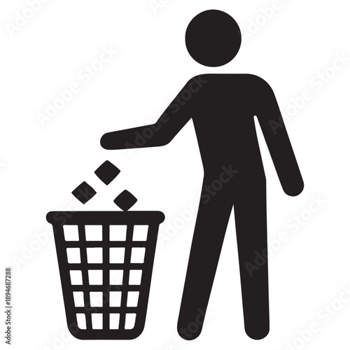 Person Throwing Trash into Bin – Waste Management Symbol Vector