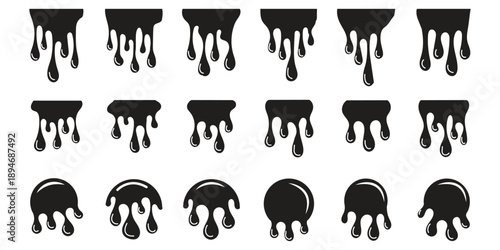 minimal Ink drops and splashes. Blotter spots, liquid paint drip drop splash and ink splatter. Artistic dirty grunge abstract spot vector set. monochrome drip splash, splat messy inkblot