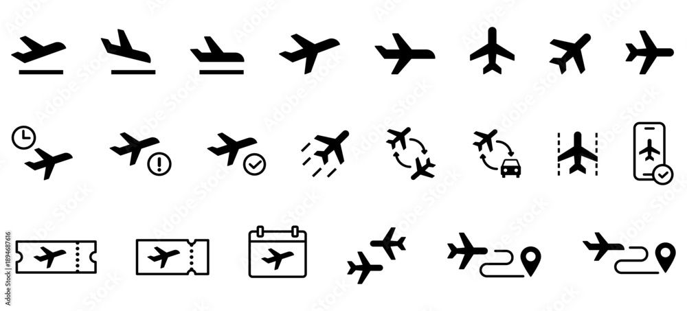 Fototapeta premium 飛行機・航空機・ジェット機アイコンモノクロ