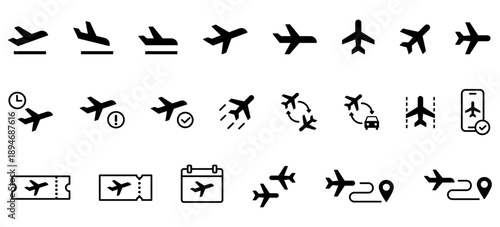 飛行機・航空機・ジェット機アイコンモノクロ