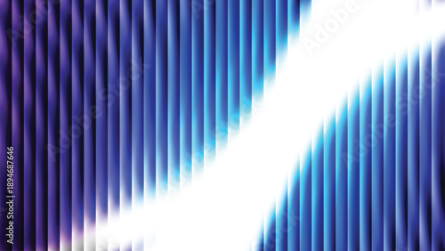 Vertical fluted acrylic with silver and neon rainbow glow. Holographic stripes and soft blur create a vibrant 3D render. Ideal for plastic inspired backgrounds or crystal like visual effects.
