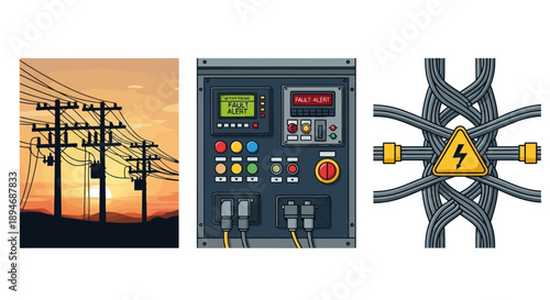 Electrical power transmission infrastructure and control panel.