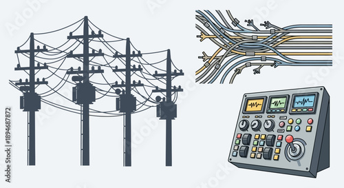 Electrical power transmission infrastructure and control panel.