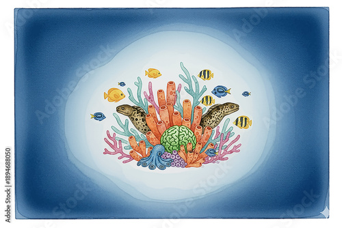 Vibrant underwater coral reef with moray eels octopus and diverse fish species in blue water