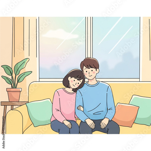 happy couple watching tv