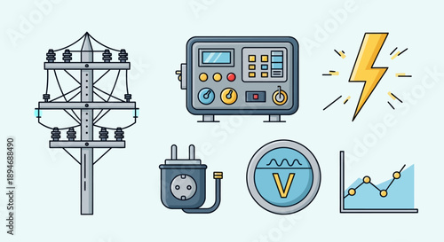 Electrical power and measurement equipment icons.