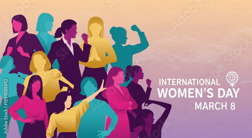 Diverse group of women celebrating International Womens Day vector illustration representing empowerment and equality ideal for social media and campaigns