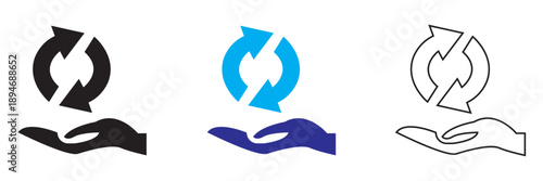 Refresh Icon Hand Click Illustration. Simple vector illustration of hand cursor clicking refresh icons in different colors, symbolizing reload, update, interaction, and user interface actions.

