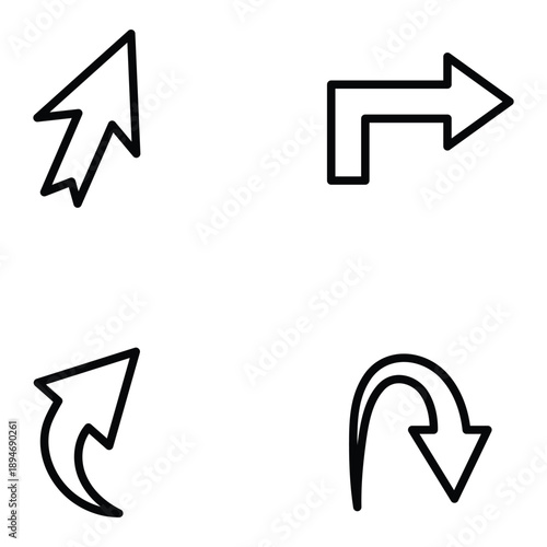 Set of directional arrows indicating movement and navigation isolated on white background