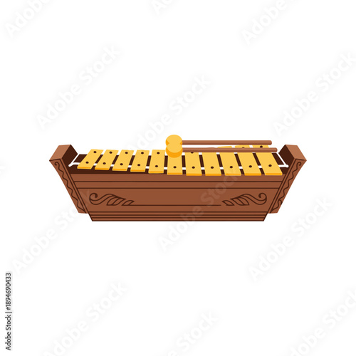 Traditional wooden xylophone musical instrument with yellow keys.