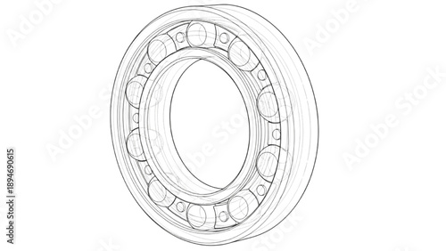 Ball Bearing Wireframe Assembly Engineering 3D Technical Model Isolated on White Background