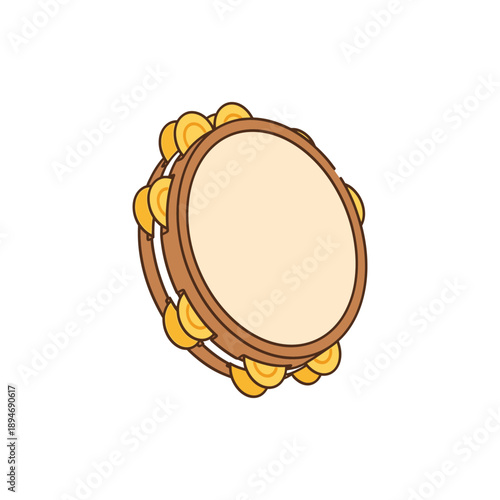 A cartoon illustration of a tambourine with yellow jingles.