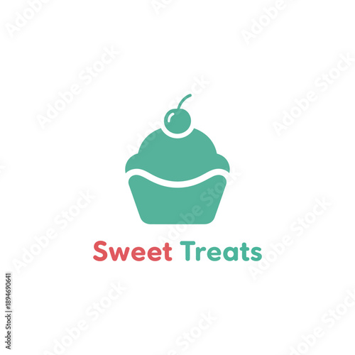 Green Cupcake Illustration with Cherry Topping.