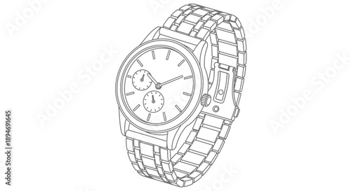 Elegant Wristwatch Illustration with Metal Band.