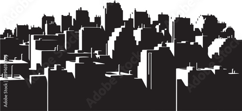 Black and white cityscape with modern skyscrapers silhouette