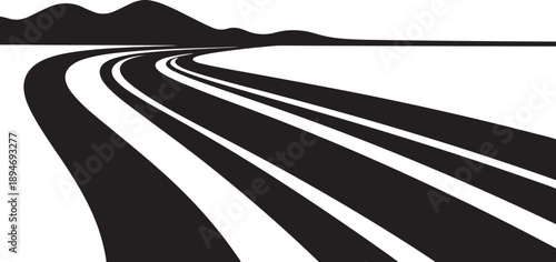 Black and white road stretching into the distance landscape