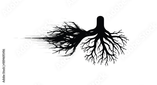 Abstract depiction of tree roots transforming into a solid structure, symbolizing growth and transformation.