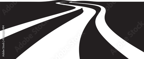 Black and white road with multiple curved lanes ahead