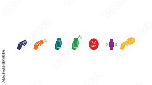 A colorful illustration of various mobile payment methods on a white background
