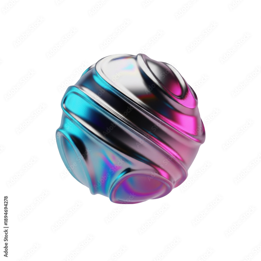Fototapeta premium a perfect iridescent sphere of polished liquid chrome reflecting neon blue and magenta gradients, isolated on a transparent background with copy space. concept of abstract digital technology