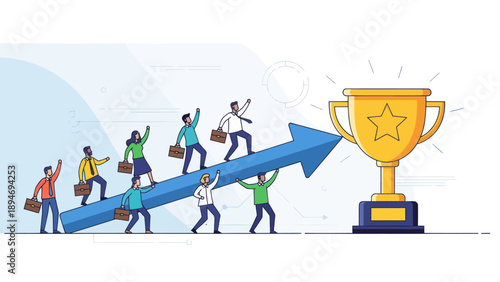 Business People Climbing to Trophy Success.