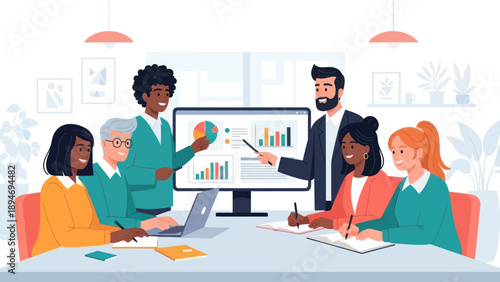 Diverse Business Team Discussing Data Analysis.