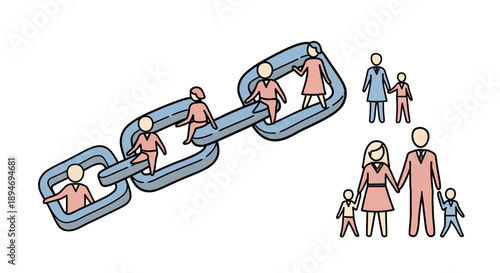 Family chain link connection and unity symbol.