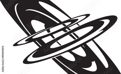 Saturn Planet Illustration with Rings in Black and White