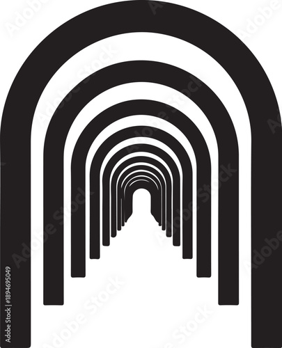 Monochromatic archway tunnel with repeating black and white pattern