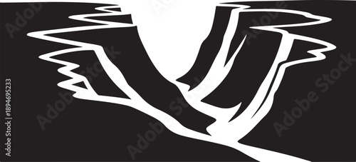 Abstract black and white illustration of a serene landscape