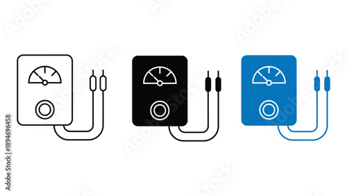 A graphic illustration of three multimeters in different colors on a white background