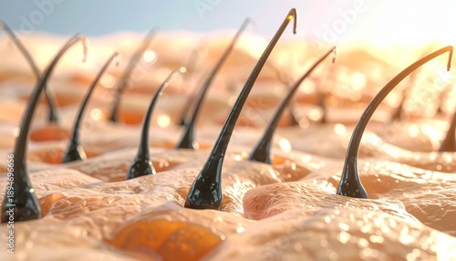 Human Hair Follicles on Scalp with Sunlight.
