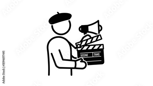 Filmmaker holding clapperboard and megaphone icon.