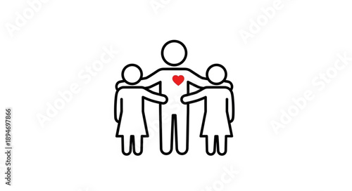 Father figure with two children embracing him with love.