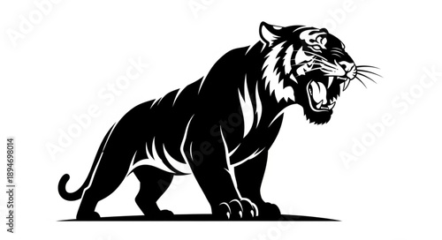 Fierce Tiger Roaring Silhouette Illustration.