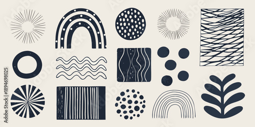 Abstract geometric shapes in navy blue and cream tones a modern design