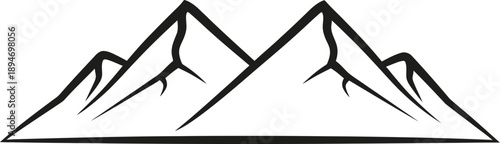 Simple black and white illustration of a mountain range on a white background
